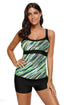 Sexy Army Green Abstract Printed Camisole Tankini Top