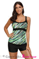 Sexy Army Green Abstract Printed Camisole Tankini Top