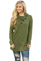Sexy Army Green Buttoned Cowl Neck Long Top