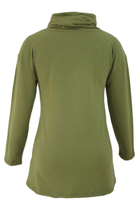 Sexy Army Green Buttoned Cowl Neck Long Top