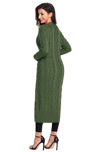 Sexy Army Green Cable Knit Long Cardigan