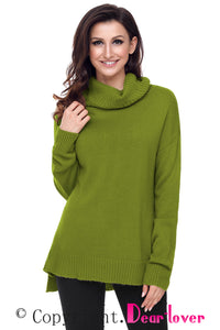 Sexy Army Green Causal Knit High Neck Loose Sweater