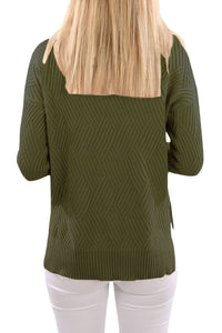 Sexy Army Green Cowl Neck Side Split Sweater