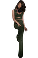 Sexy Army Green Cross Front Crop Top and Pocket Pant Set