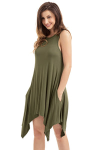 Sexy Army Green Draped Asymmetric Hemline Sleeveless Jersey Dress