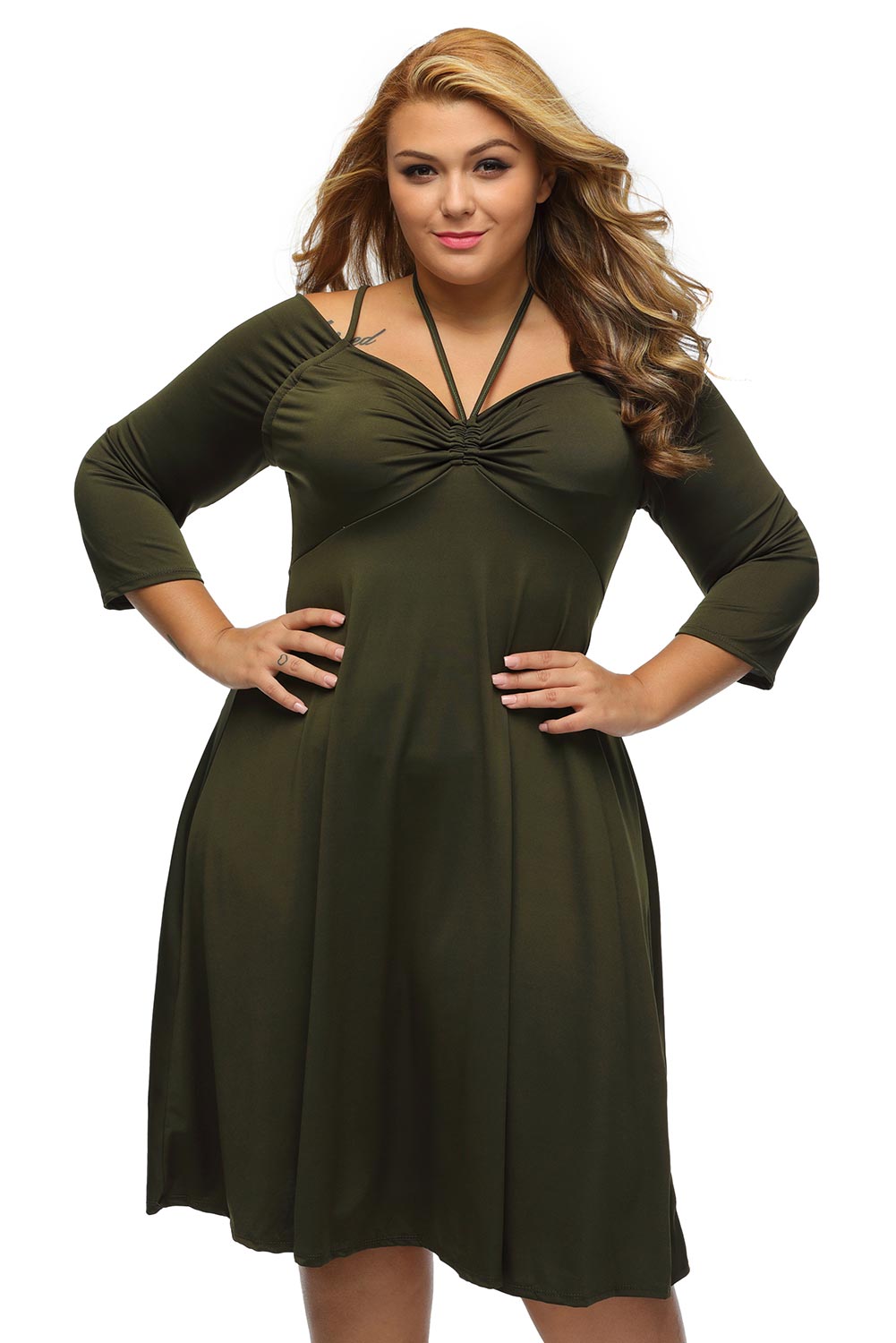 Sexy Army Green Enticing Tie Off-shoulder Plus Size Midi Dress – SEXY  AFFORDABLE CLOTHING