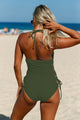 Sexy Army Green Halter Neck Lace up Sides Monokini