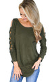 Sexy Army Green Hollow-out Crisscross Shoulder Top for Women