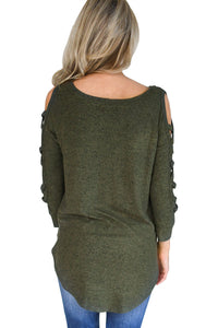 Sexy Army Green Hollow-out Crisscross Shoulder Top for Women