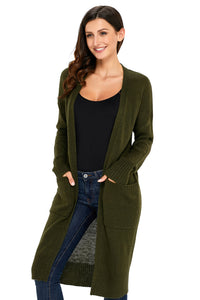 Sexy Army Green Knit Long Sleeve Open Front Cardigan