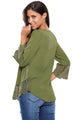 Sexy Army Green Lace Detail Button Up Sleeved Blouse