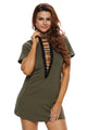 Sexy Army Green Lace Up Half Sleeves Tee Dress