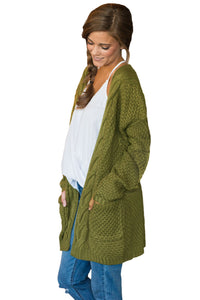 Sexy Army Green Long Open Front Pocket Cardigan