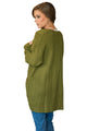 Sexy Army Green Long Open Front Pocket Cardigan