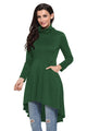Sexy Army Green Long Sleeve Pocket High Low Tunic