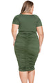 Sexy Army Green Pleated Curvaceous Midi Dress