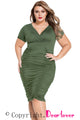 Sexy Army Green Pleated Curvaceous Midi Dress