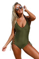 Sexy Army Green Plunging V Neck Grommet Lace up One-piece Swimwear