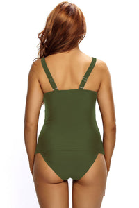 Sexy Army Green Ruched Tank Top Tankini Set Swimwear