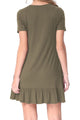 Sexy Army Green Short Sleeve Draped Hemline Casual Shirt Dress