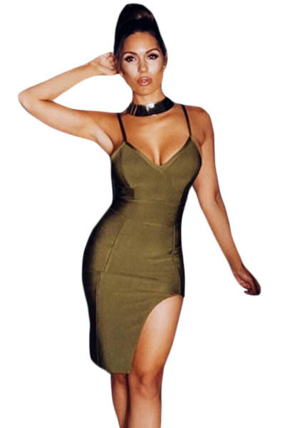 Sexy Army Green Slit Thigh Bandage Dress – SEXY AFFORDABLE CLOTHING