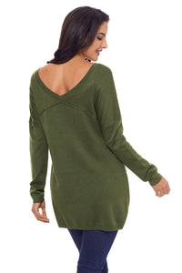 Sexy Army Green Soft V Neck Sweater