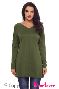 Sexy Army Green Soft V Neck Sweater