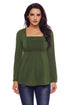 Sexy Army Green Square Neckline Ruched Long Sleeve Blouse