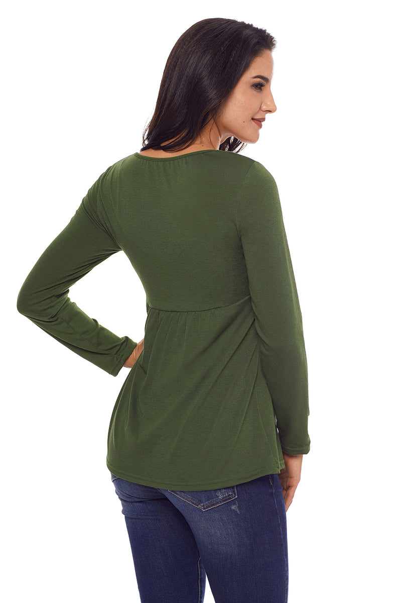Sexy Army Green Square Neckline Ruched Long Sleeve Blouse – SEXY ...