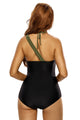 Sexy Army Green Straps Accent Black One Piece Swimsuit