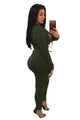 Sexy Army Green Super Hooded Crop Top Skinny Jogger Pant Set