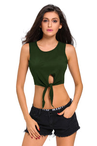 Sexy Army Green Tie Front Sleeveless Crop Top