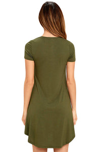 Sexy Army Green Trendy Sweetheart Neck Pocket Shirt Dress