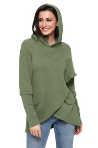 Sexy Army Green Tulip Wrap Cape Style Long Sleeve Hoodie