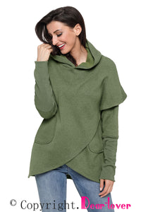 Sexy Army Green Tulip Wrap Cape Style Long Sleeve Hoodie