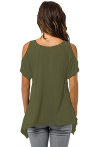 Sexy Army Green V Neck Cold Shoulder Swing Top