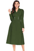 Sexy Army Green Vintage Button Collared Fit-and-flare Dress