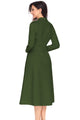 Sexy Army Green Vintage Button Collared Fit-and-flare Dress