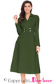 Sexy Army Green Vintage Button Collared Fit-and-flare Dress