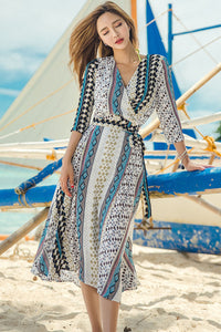Sexy Aztec Print Open Front Long Cover Up