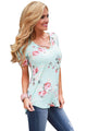 Sexy Baby Blue Super Soft Floral Tee Shirt with Crisscross Neck