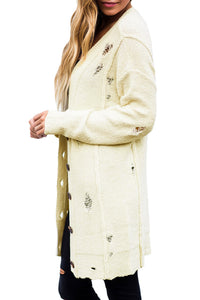 Sexy Beige Distressed Button Cardigan