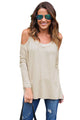 Sexy Beige Long Sleeve Relaxed Fit Cold Shoulder Top