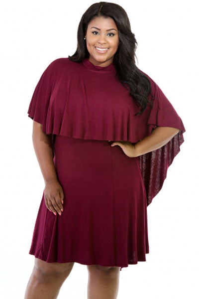 Sexy Big Girl Cape Overlay Wine Curvaceous Dress Sexy Big Girl Cape Overlay Wine Curvaceous Dress