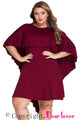 Sexy Big Girl Cape Overlay Wine Curvaceous Dress