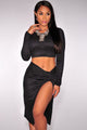 Sexy Black 2pcs Midnight Faux Suede Knotted Skirt Set
