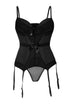 Sexy Black 6 Plastic Boned Lace Decor Bowknot Waist Corset with Thong