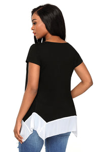 Sexy Black Asymmetric Chiffon Hem T-shirt Top