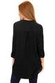 Sexy Black Asymmetric Hemline Roll Tab Sleeve Blouse