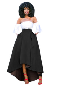 Sexy Black Asymmetric High-Low Hem Maxi Prom Skirt